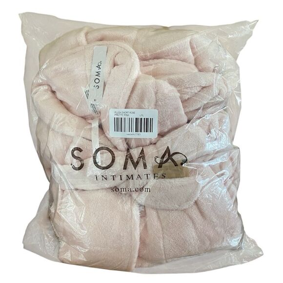 Soma Pink Plush Short Bath/Lounging Robe L/XL Woman's NWT Soft Comfy Loungewear - Picture 6 of 11